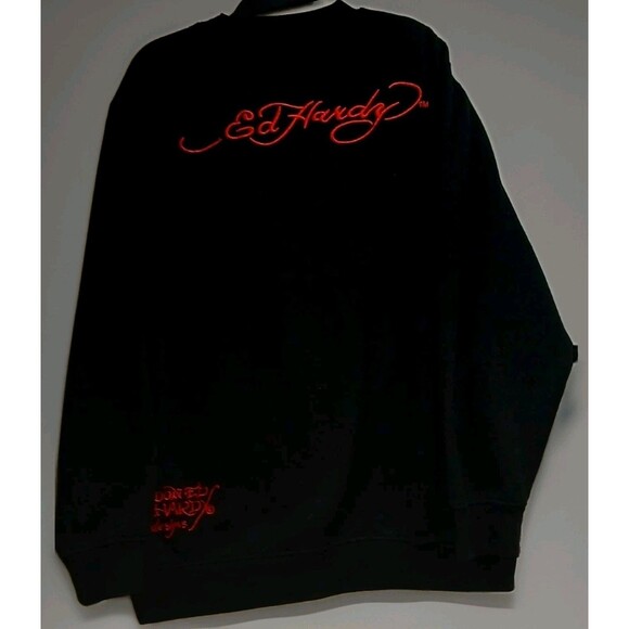 Ed Hardy by Christian Audigier XXL Black Skull Embroidered Sweatshirt Y2K Vintag - Picture 3 of 9